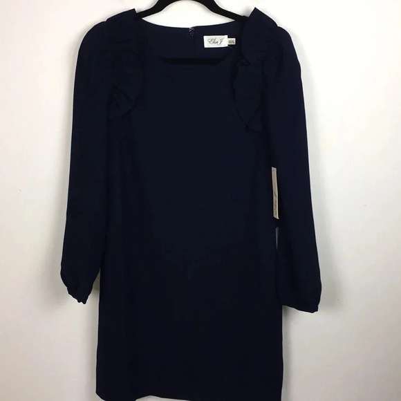 Eliza J Blue Long Sleeve Ruffle Shift Dress Size 6 - Picture 2 of 7